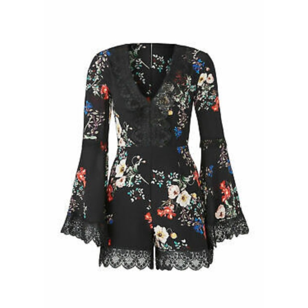 Nicholas black romper size 12 lace trim silk